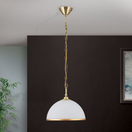 Lustr na řetězu OLD LAMP 1xE27/40W/230V pr. 30 cm bílá/mosaz