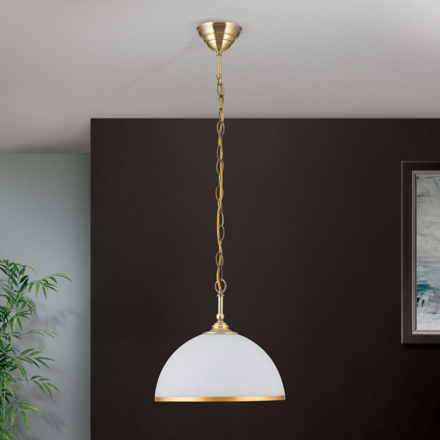 Lustr na řetězu OLD LAMP 1xE27/40W/230V pr. 30 cm bílá/mosaz