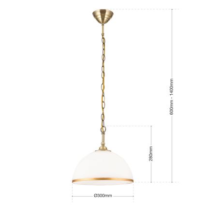 Lustr na řetězu OLD LAMP 1xE27/40W/230V pr. 30 cm bílá/mosaz