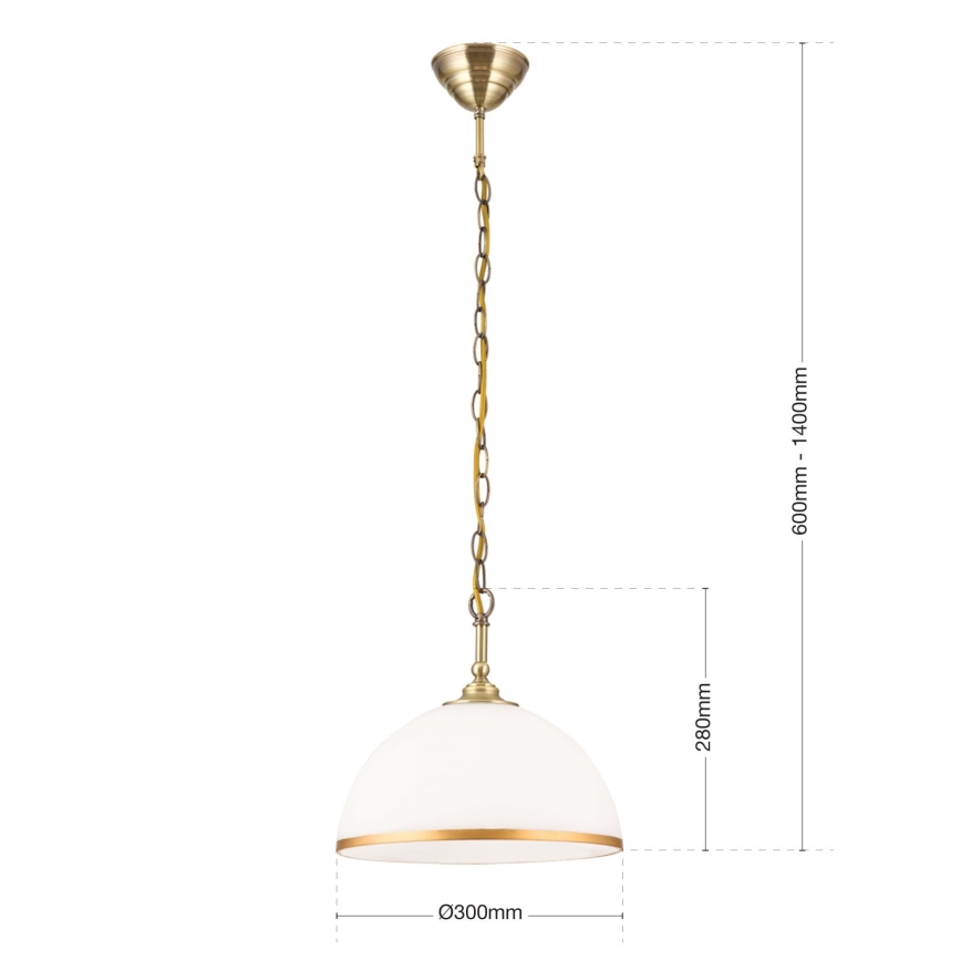Lustr na řetězu OLD LAMP 1xE27/40W/230V pr. 30 cm bílá/mosaz