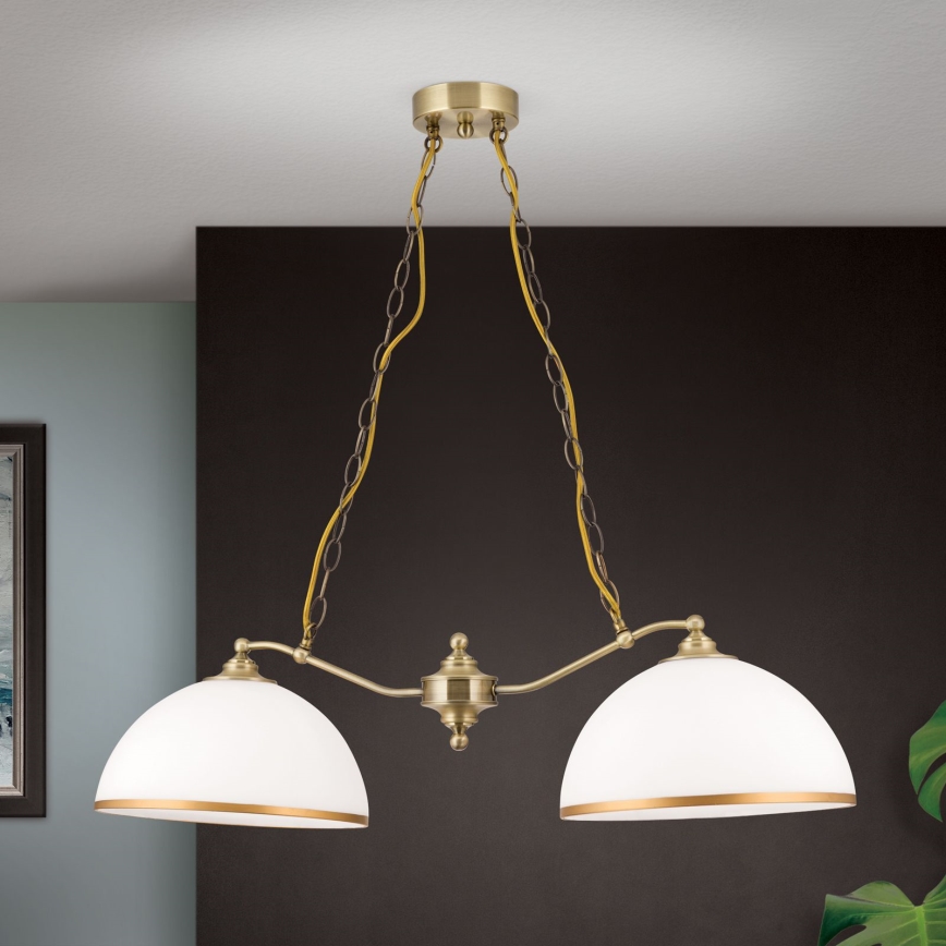 Lustr na řetězu OLD LAMP 2xE27/40W/230V bílá/mosaz