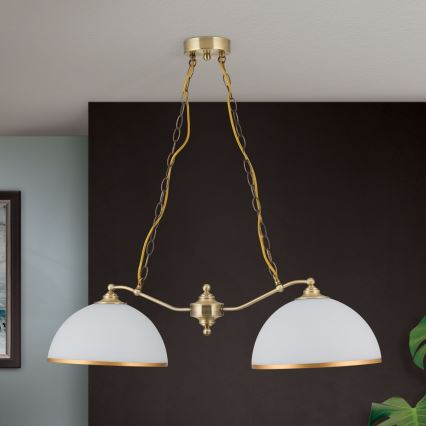 Lustr na řetězu OLD LAMP 2xE27/40W/230V bílá/mosaz
