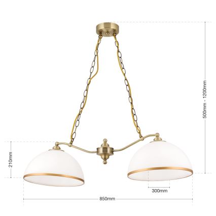 Lustr na řetězu OLD LAMP 2xE27/40W/230V bílá/mosaz