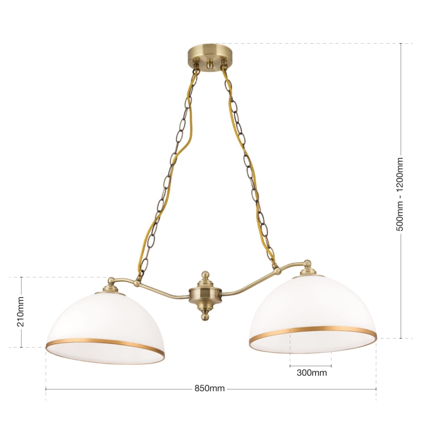 Lustr na řetězu OLD LAMP 2xE27/40W/230V bílá/mosaz