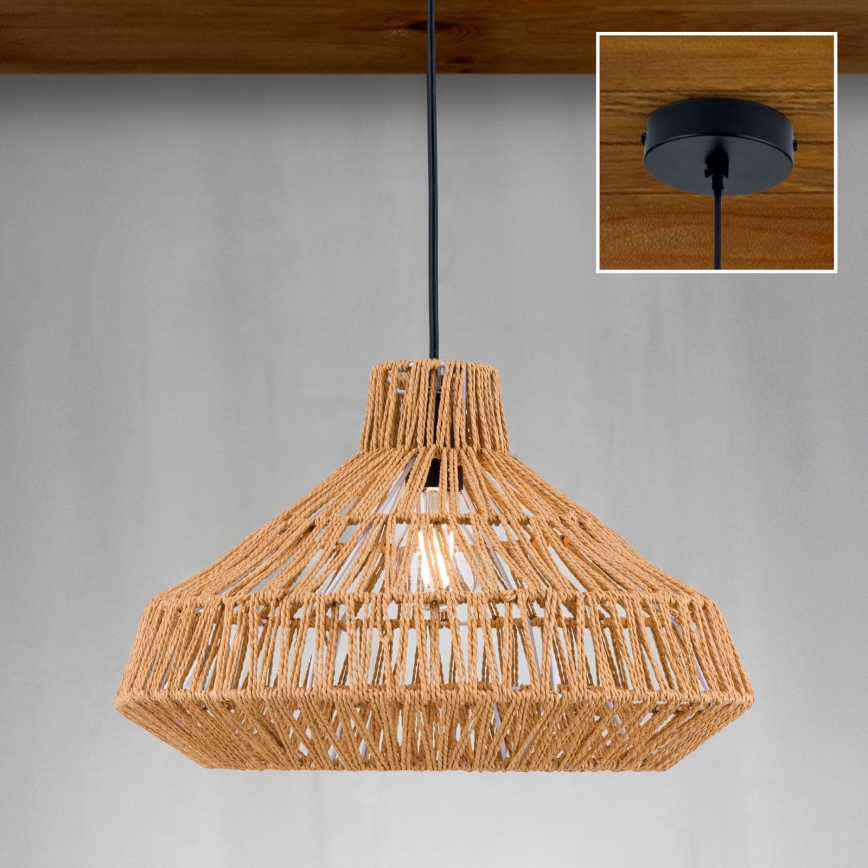 Lustr na lanku BASKET 1xE27/40W/230V pr. 40 cm konopí