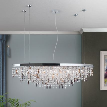 Křišťálový lustr na lanku CRYSTALRIVER 21xG9/40W/230V lesklý chrom