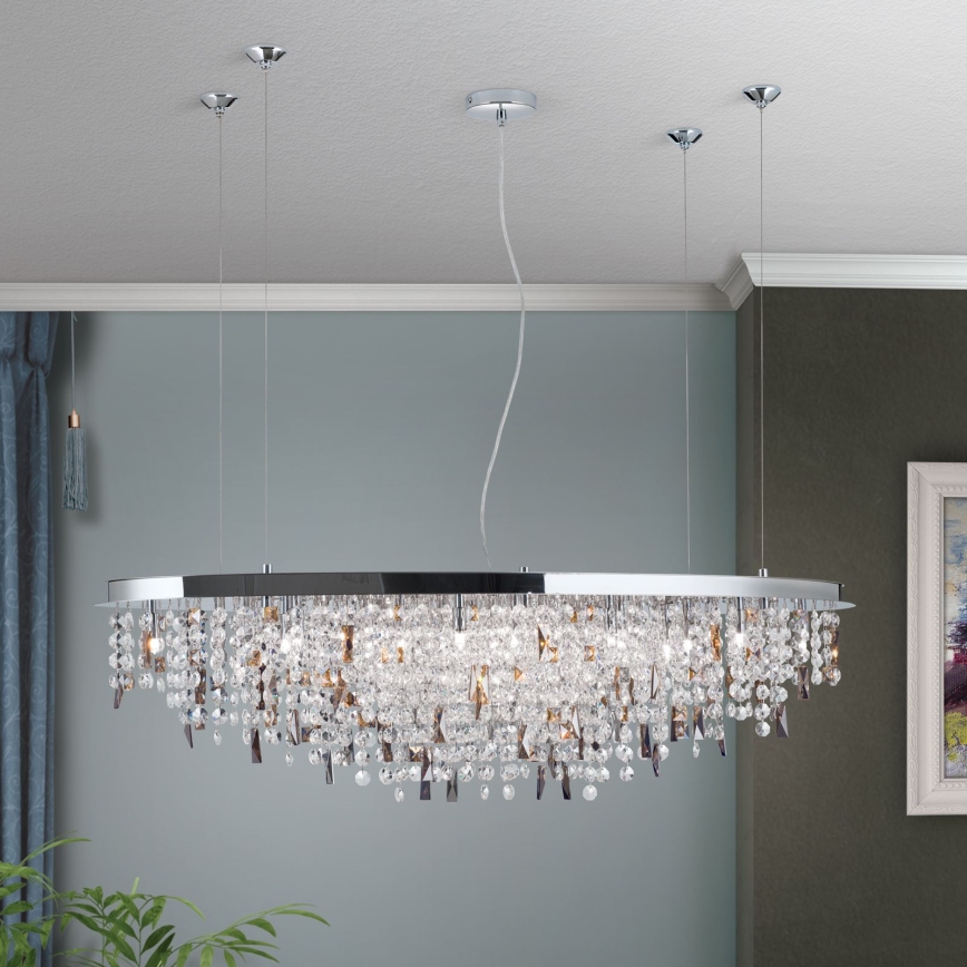 Křišťálový lustr na lanku CRYSTALRIVER 21xG9/40W/230V lesklý chrom