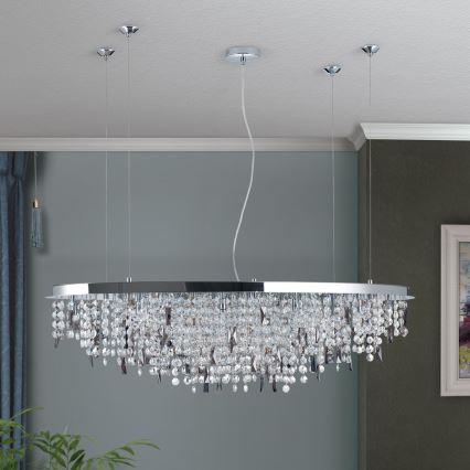 Křišťálový lustr na lanku CRYSTALRIVER 21xG9/40W/230V lesklý chrom