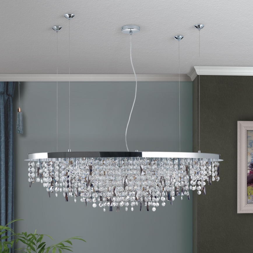 Křišťálový lustr na lanku CRYSTALRIVER 21xG9/40W/230V lesklý chrom