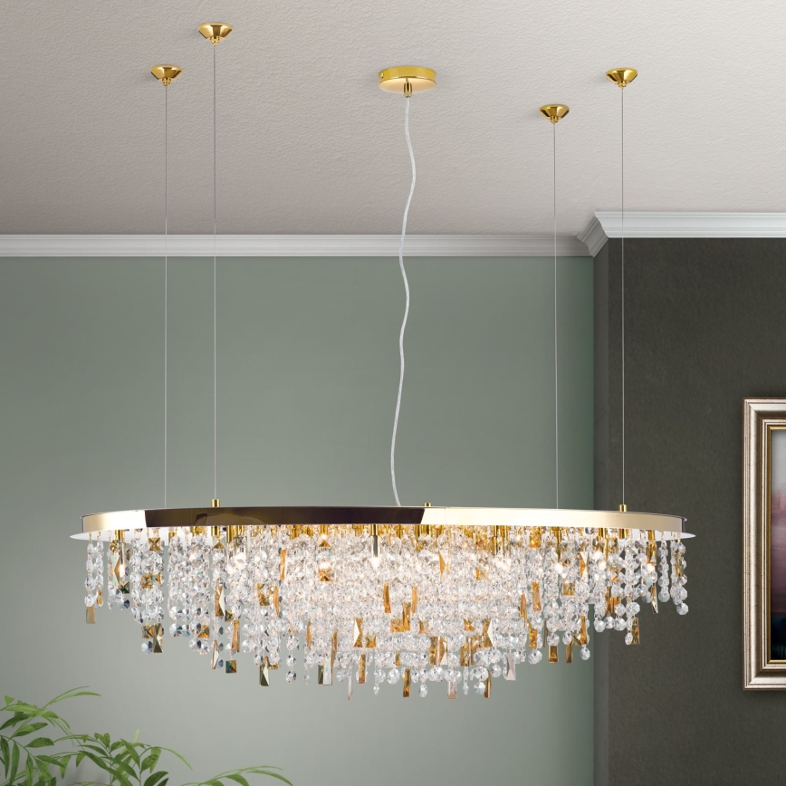 Křišťálový lustr na lanku CRYSTALRIVER 21xG9/40W/230V zlatá