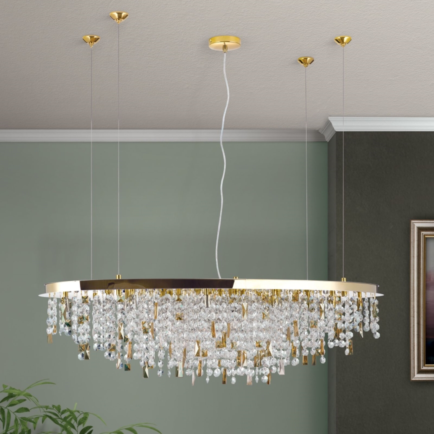 Křišťálový lustr na lanku CRYSTALRIVER 21xG9/40W/230V zlatá
