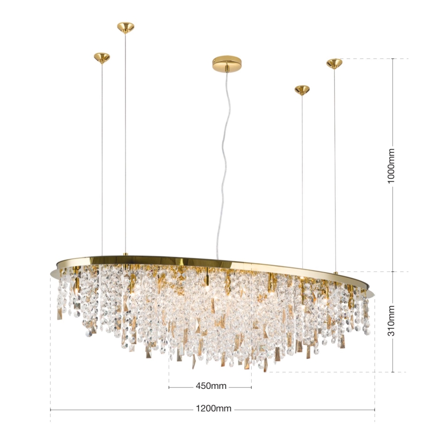 Křišťálový lustr na lanku CRYSTALRIVER 21xG9/40W/230V zlatá