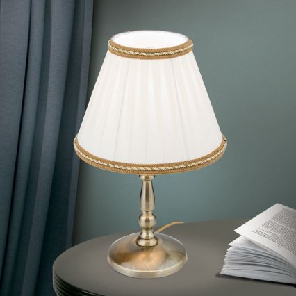 Stolní lampa TONIA 1xE27/60W/230V pr. 25 cm bílá/bronz