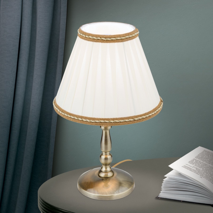 Stolní lampa TONIA 1xE27/60W/230V pr. 25 cm bílá/bronz
