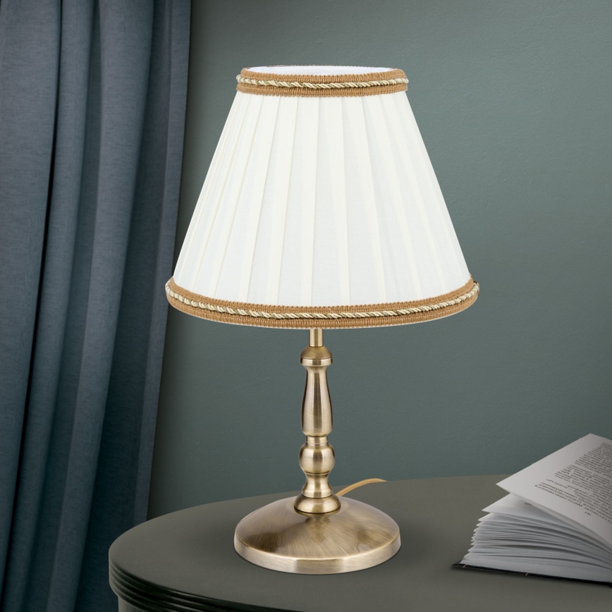 Stolní lampa TONIA 1xE27/60W/230V pr. 25 cm bílá/bronz