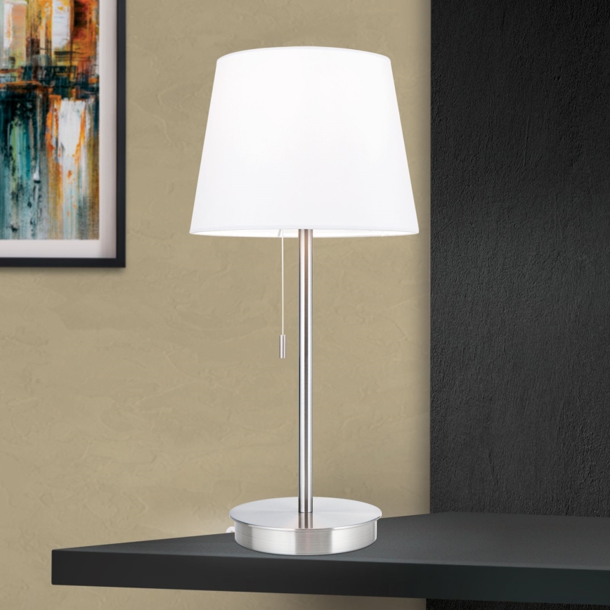 Stolní lampa s USB portem LUDWIG 1xE27/40W/230V 50 cm bílá/matný chrom