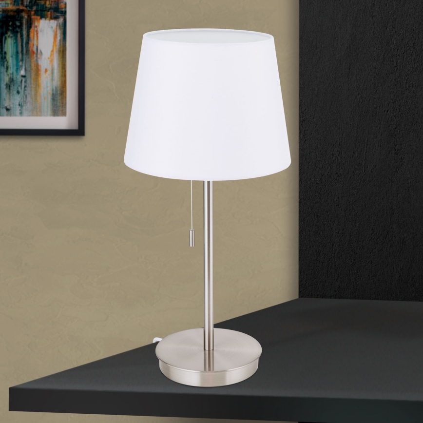 Stolní lampa s USB portem LUDWIG 1xE27/40W/230V 50 cm bílá/matný chrom