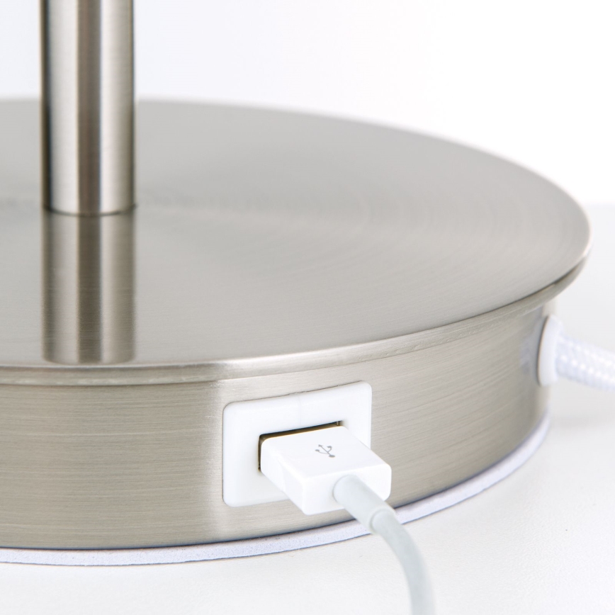 Stolní lampa s USB portem LUDWIG 1xE27/40W/230V 50 cm bílá/matný chrom