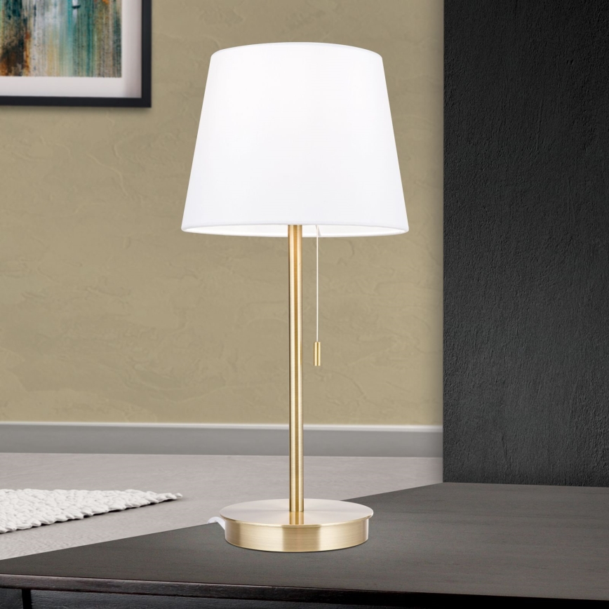 Stolní lampa s USB portem LUDWIG 1xE27/40W/230V 50 cm bílá/zlatá