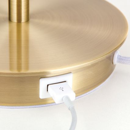 Stolní lampa s USB portem LUDWIG 1xE27/40W/230V 50 cm bílá/zlatá