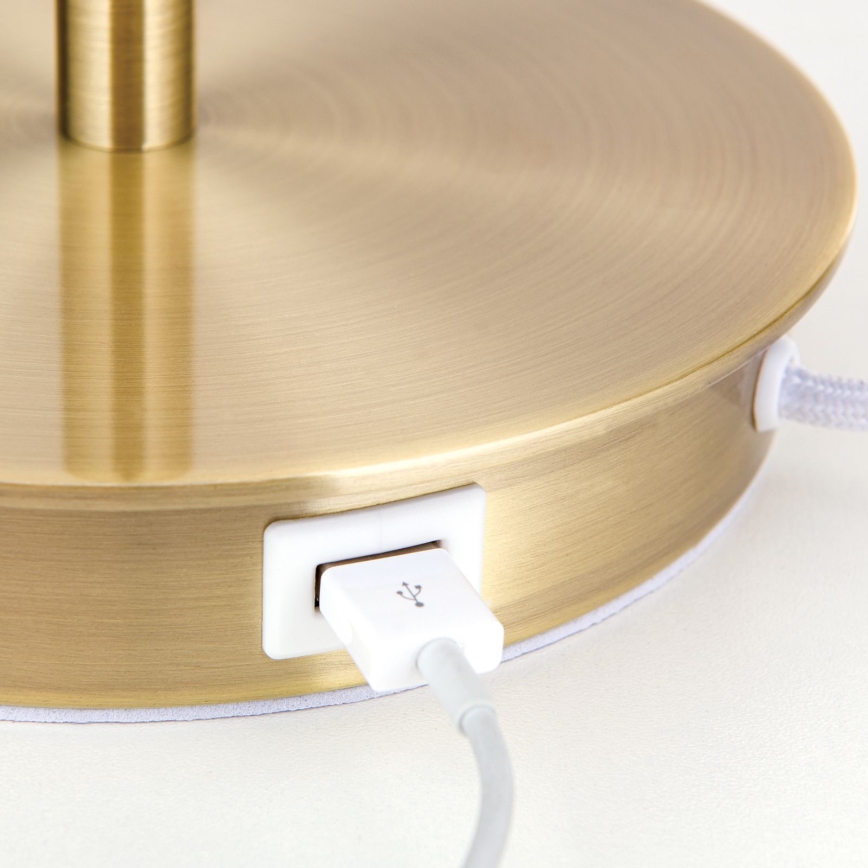 Stolní lampa s USB portem LUDWIG 1xE27/40W/230V 50 cm bílá/zlatá