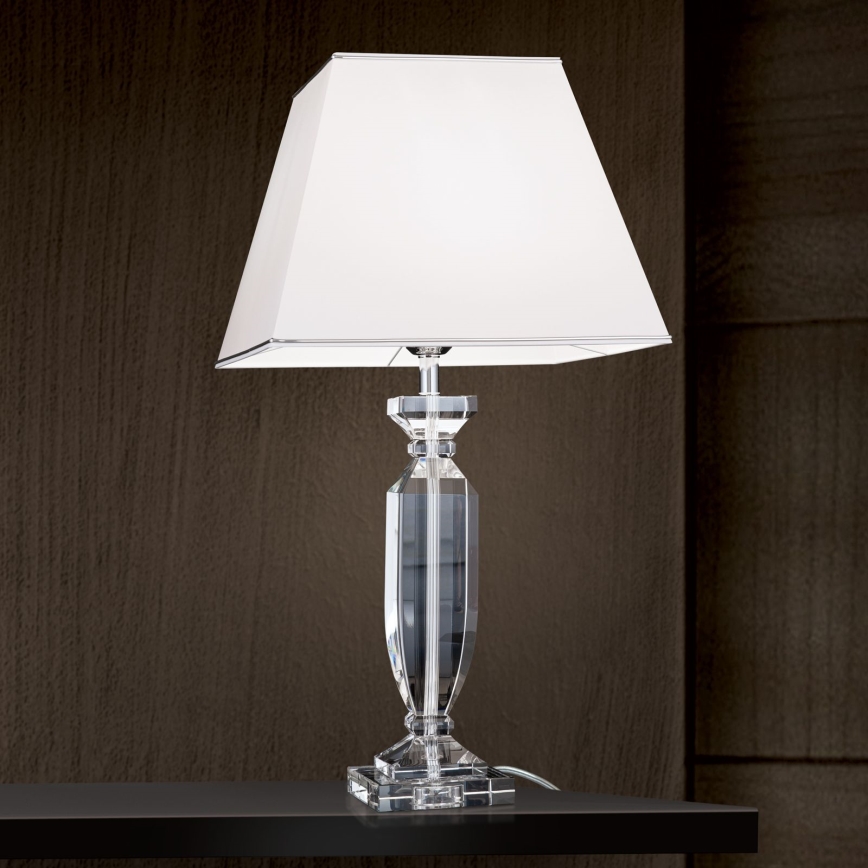 Křišťálová stolní lampa POKAL 1xE27/60W/230V bílá/čirá