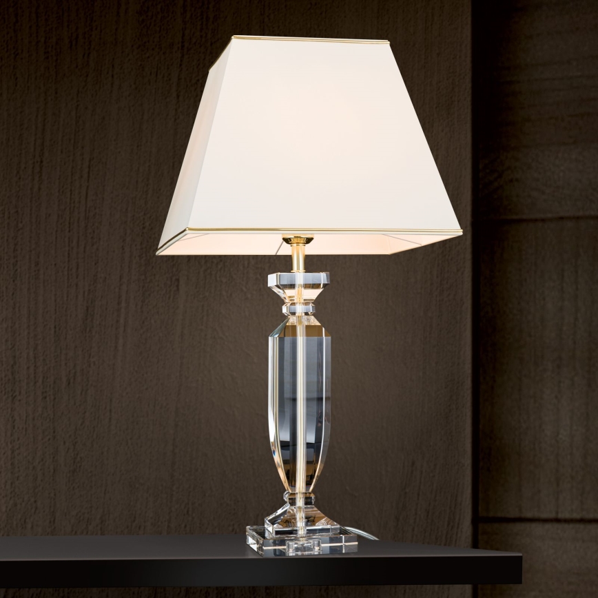 Křišťálová stolní lampa POKAL 1xE27/60W/230V krémová/čirá
