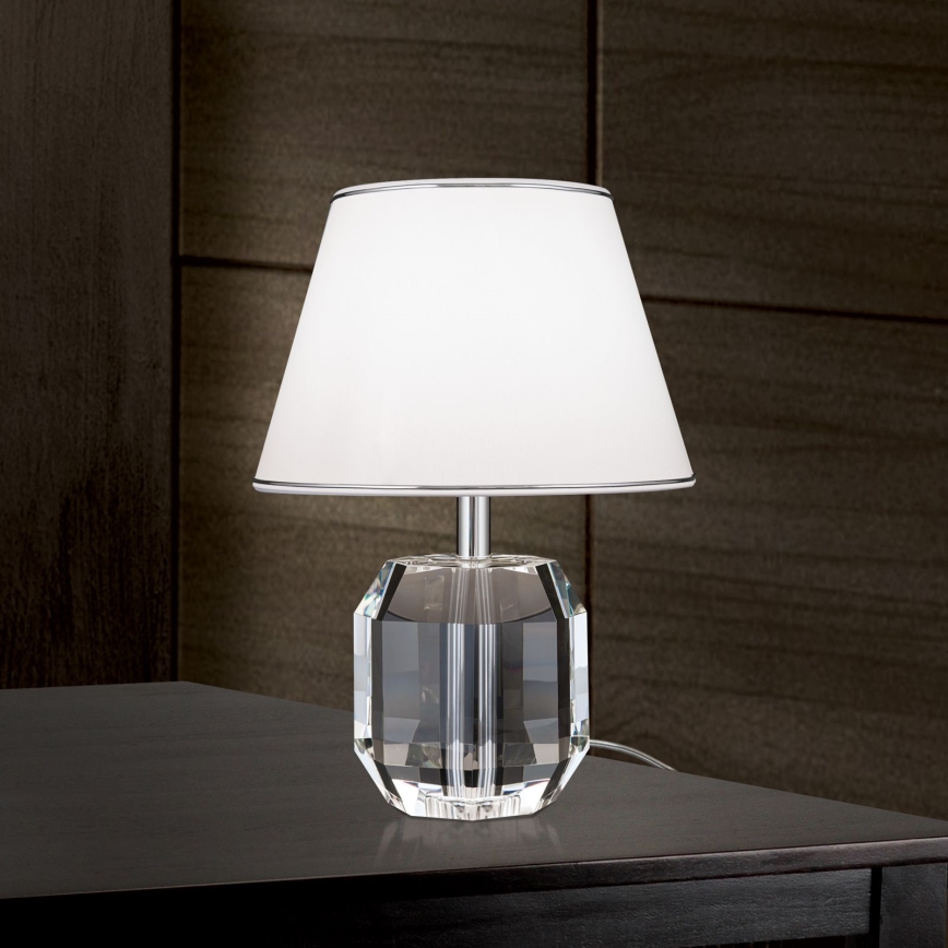 Křišťálová stolní lampa ALEXIS 1xE27/60W/230V bílá/lesklý chrom/čirá