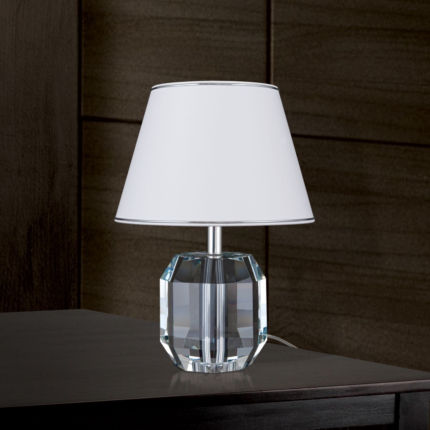 Křišťálová stolní lampa ALEXIS 1xE27/60W/230V bílá/lesklý chrom/čirá