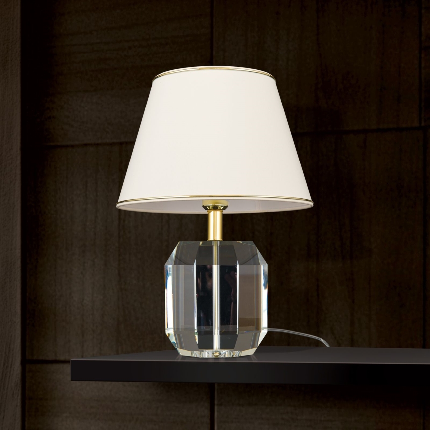 Křišťálová stolní lampa ALEXIS 1xE27/60W/230V krémová/zlatá/čirá