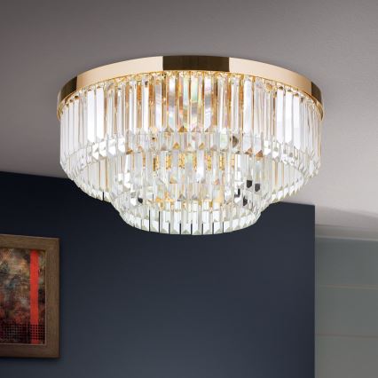 LED Stmívatelné křišťálové stropní svítidlo PRISM LED/80W/230V pr. 55 cm 24K zlato