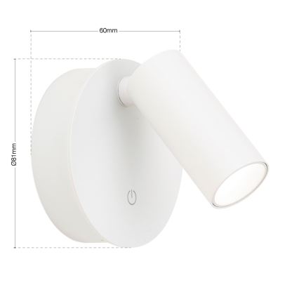 LED Stmívatelné nabíjecí dotykové nástěnné bodové svítidlo LUXY LED/1W/5V 2200 mAh 2700/3000/4000K bílá