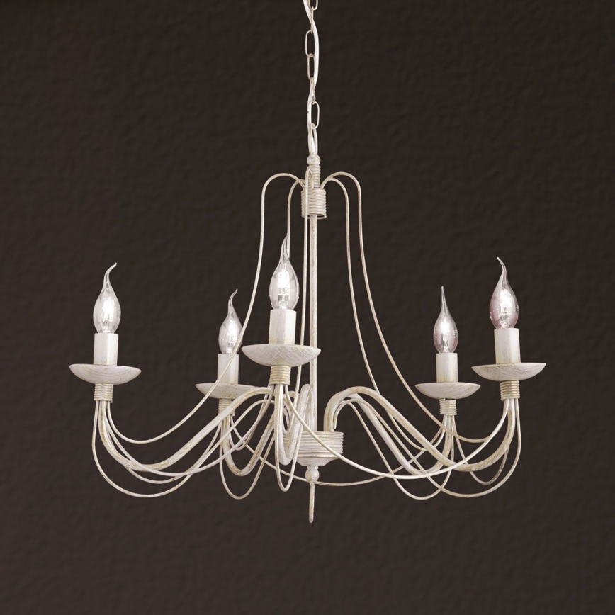 Lustr na řetězu VELA 5xE14/40W/230V pr. 60 cm bílá/zlatá/patina