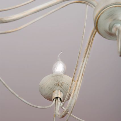 Lustr na řetězu VELA 5xE14/40W/230V pr. 60 cm bílá/zlatá/patina