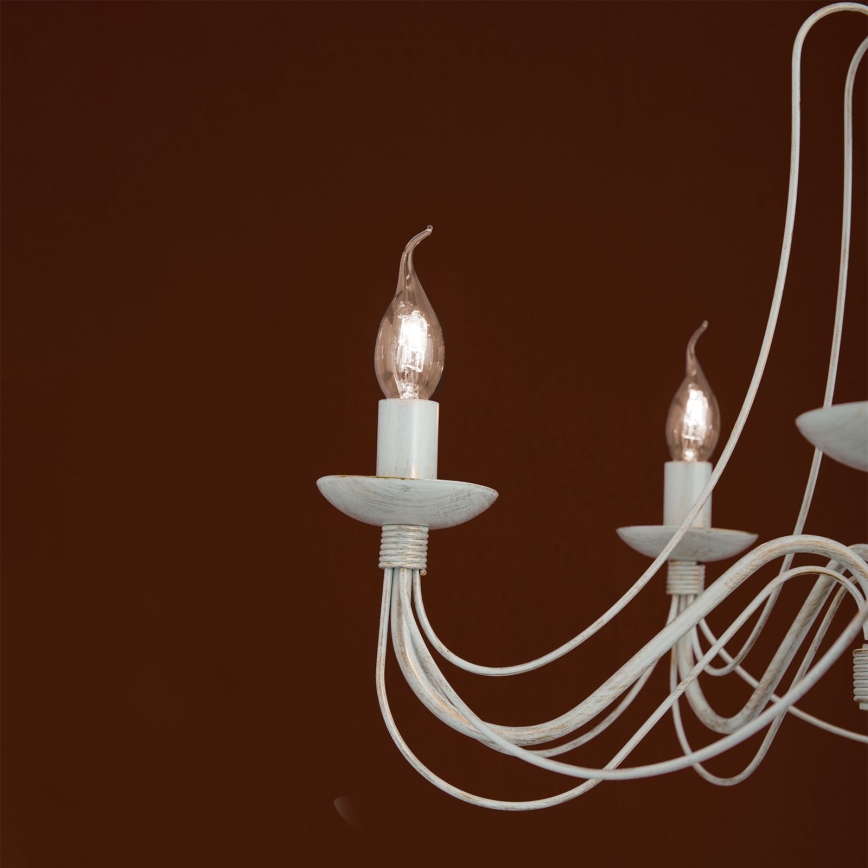 Lustr na řetězu VELA 5xE14/40W/230V pr. 60 cm bílá/zlatá/patina