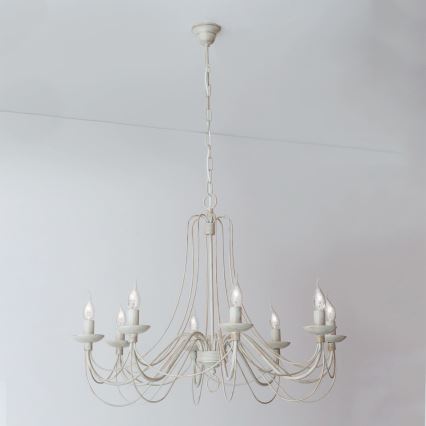 Lustr na řetězu VELA 8xE14/40W/230V pr. 80 cm bílá/zlatá/patina