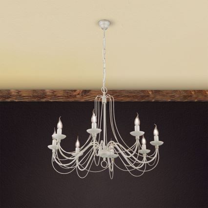 Lustr na řetězu VELA 8xE14/40W/230V pr. 80 cm bílá/zlatá/patina