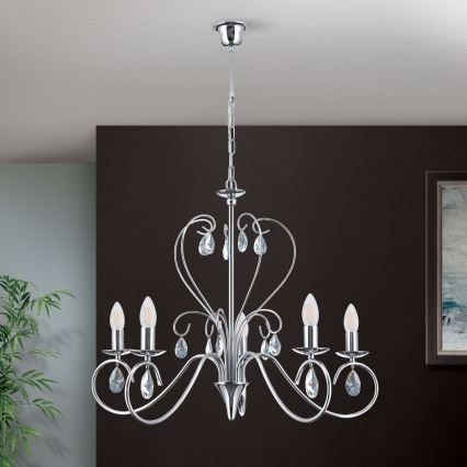 Křišťálový lustr na řetězu ALESSIA 5xE14/40W/230V lesklý chrom