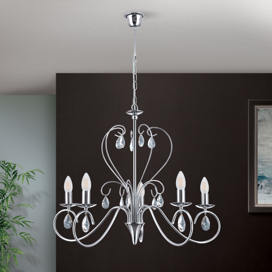 Křišťálový lustr na řetězu ALESSIA 5xE14/40W/230V lesklý chrom