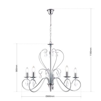 Křišťálový lustr na řetězu ALESSIA 5xE14/40W/230V lesklý chrom