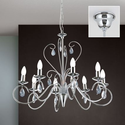 Křišťálový lustr na řetězu ALESSIA 8xE14/40W/230V lesklý chrom