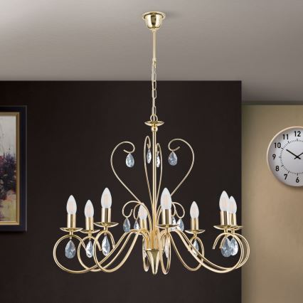 Křišťálový lustr na řetězu ALESSIA 8xE14/40W/230V zlatá