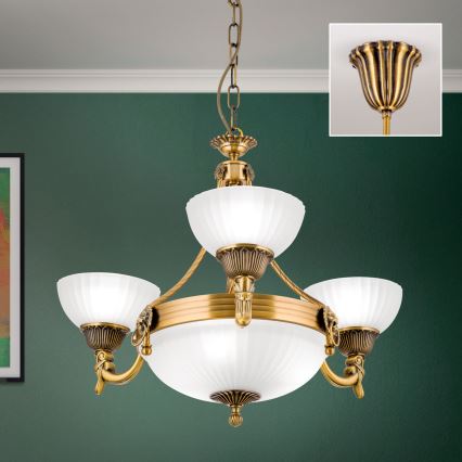 Lustr na řetězu ROCCA 6xE27/60W/230V pr. 64 cm bronz/bílá