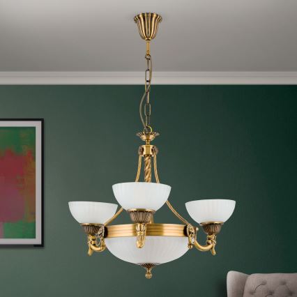 Lustr na řetězu ROCCA 6xE27/60W/230V pr. 64 cm bronz/bílá
