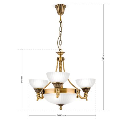 Lustr na řetězu ROCCA 6xE27/60W/230V pr. 64 cm bronz/bílá
