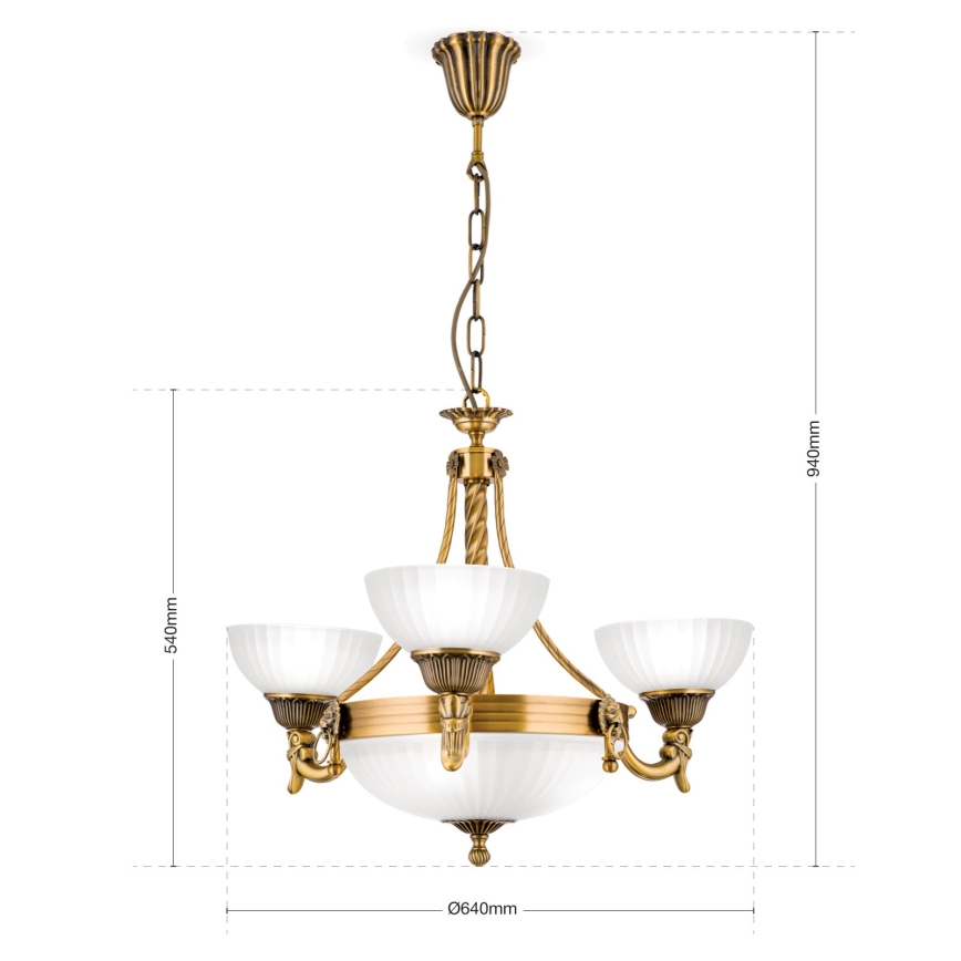 Lustr na řetězu ROCCA 6xE27/60W/230V pr. 64 cm bronz/bílá