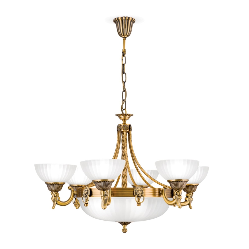 Lustr na řetězu ROCCA 9xE27/60W/230V pr. 75 cm bronz/bílá
