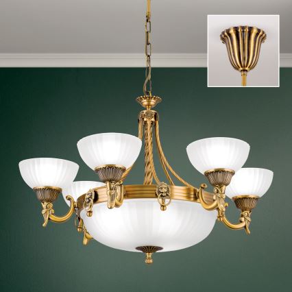 Lustr na řetězu ROCCA 9xE27/60W/230V pr. 75 cm bronz/bílá