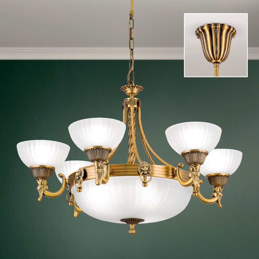 Lustr na řetězu ROCCA 9xE27/60W/230V pr. 75 cm bronz/bílá
