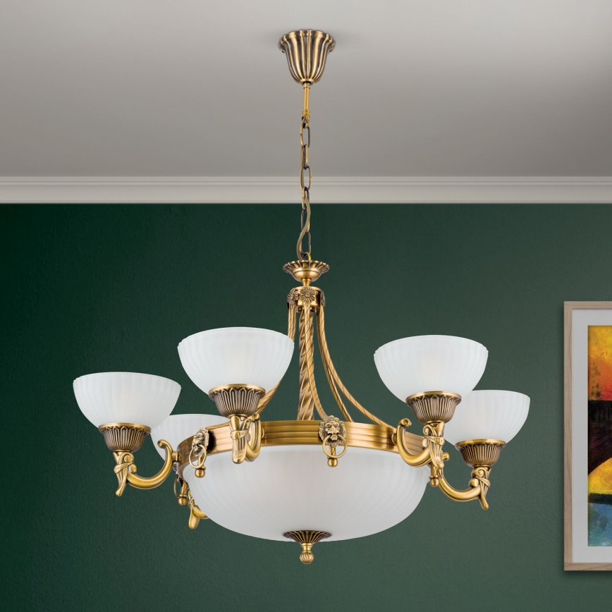 Lustr na řetězu ROCCA 9xE27/60W/230V pr. 75 cm bronz/bílá